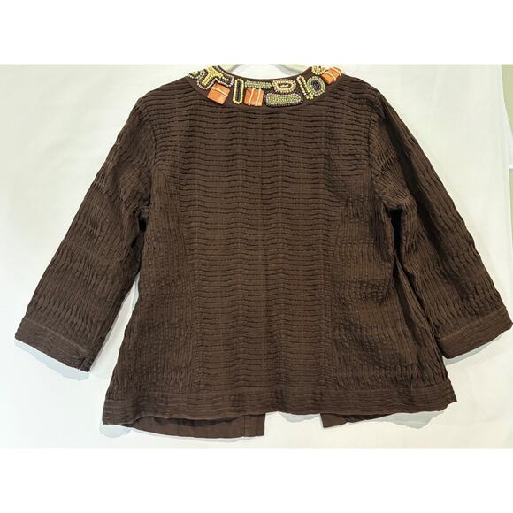 Chicos sz 2 Jacket‎ Blazer Women's Large Brown LIned African beaded Southwestern - Picture 8 of 9